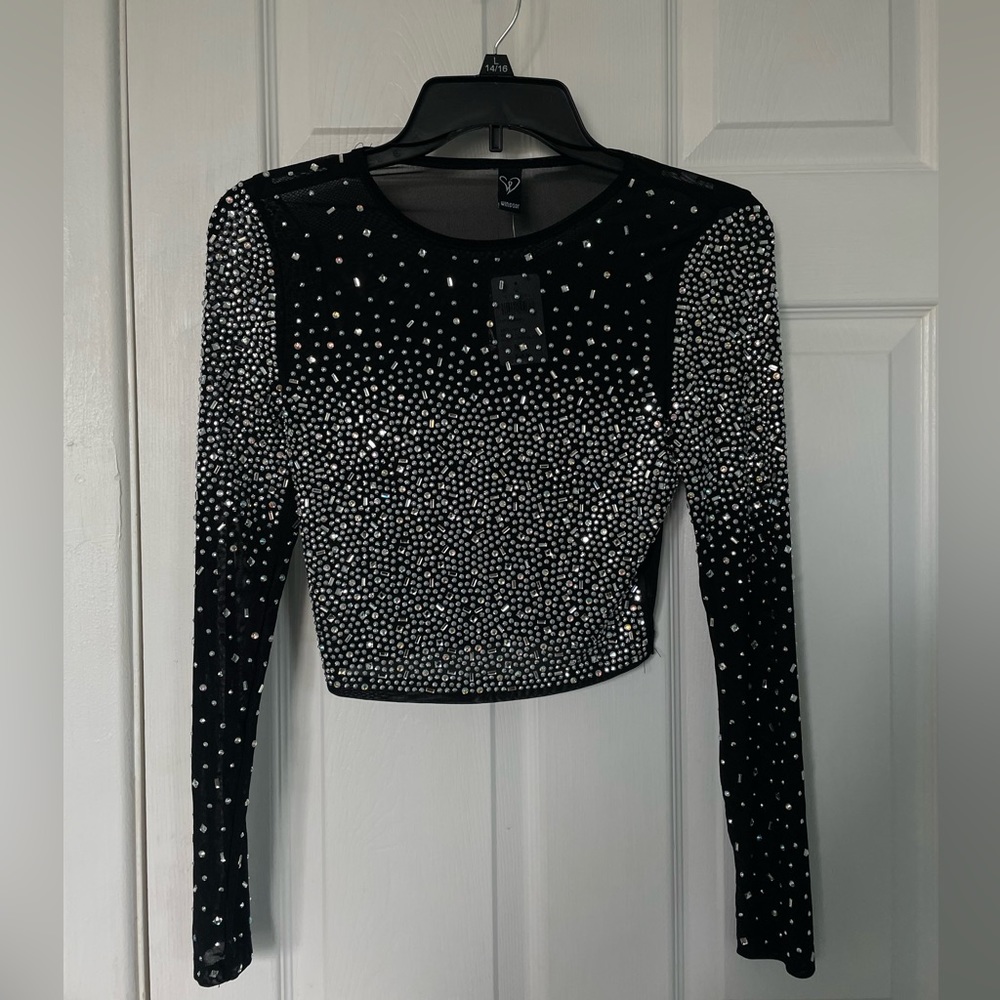 Sheer beaded rhinestone top